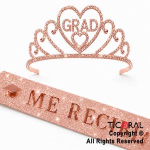 SET VINCHA Y BANDA ME RECIBI CON GLITTER ROSA GOLD (S492-5)